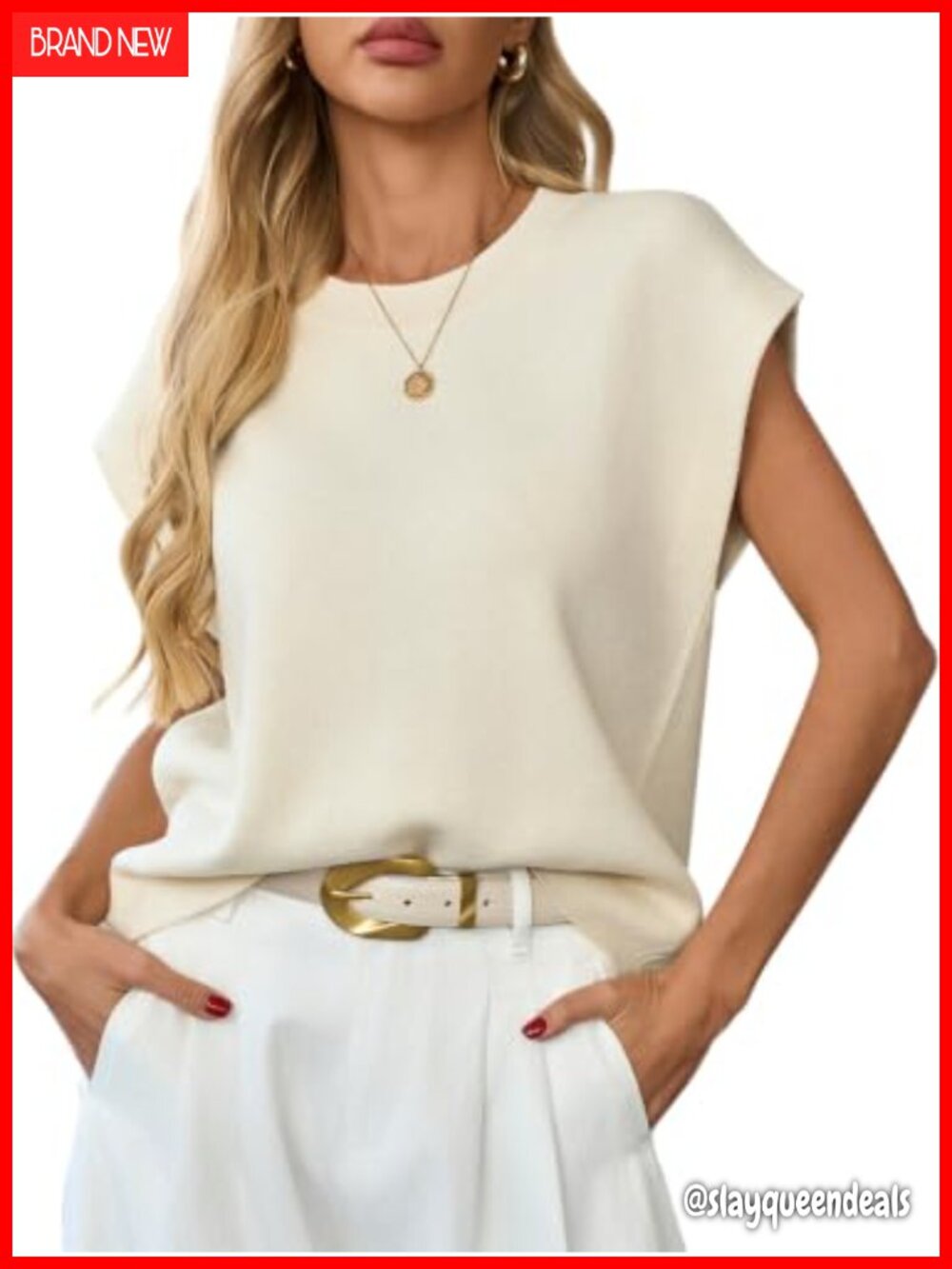 Womens Sweater Vest Cap Sleeve Crewneck Acrylic Cotton Business Casual Work Top